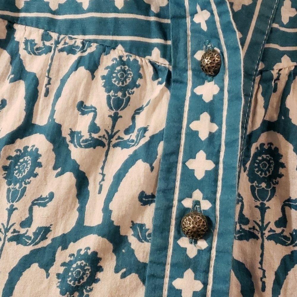Soft surroundings long sleeve top turquoise white - Picture 3 of 6